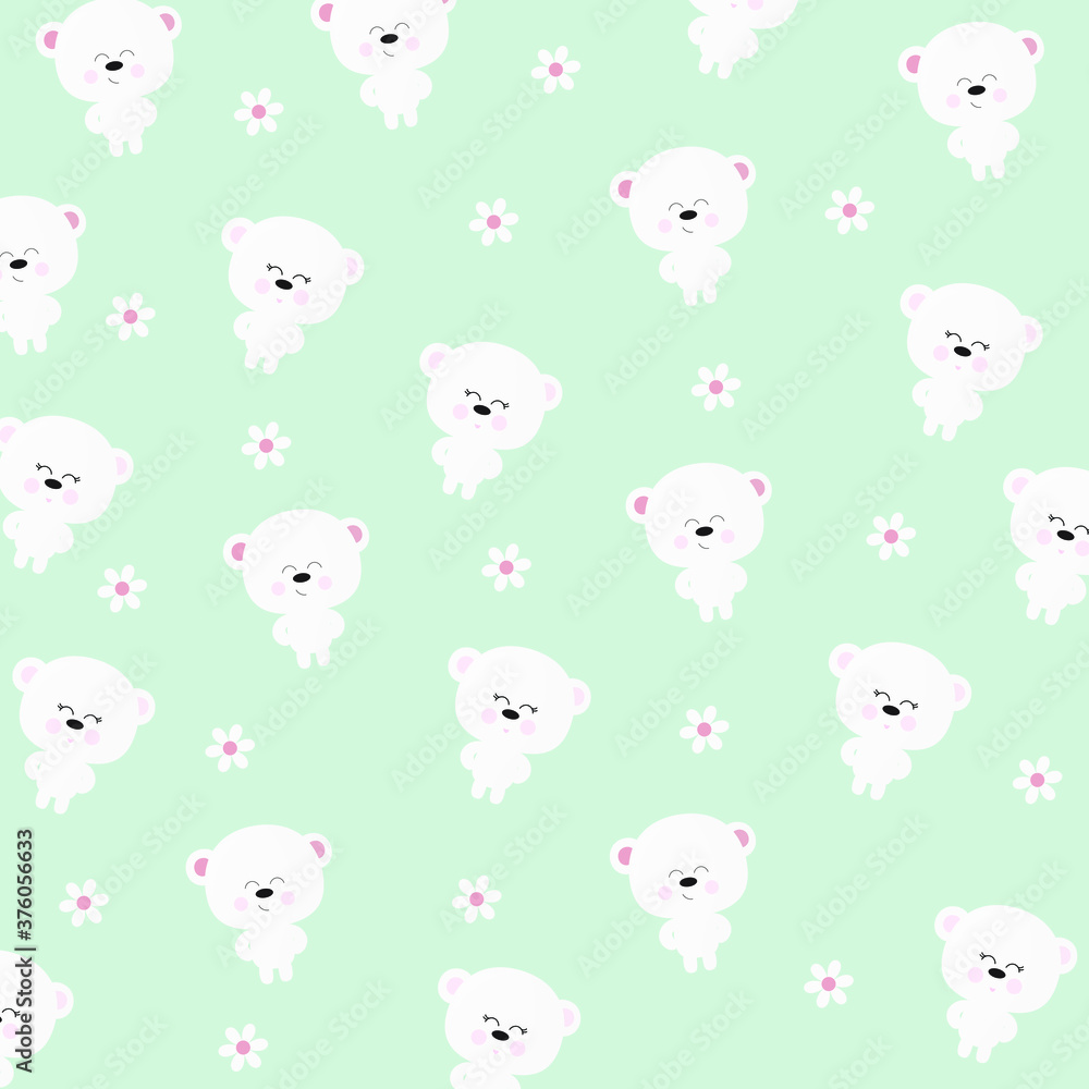 Teddy  polar bears pattern  and light green background.