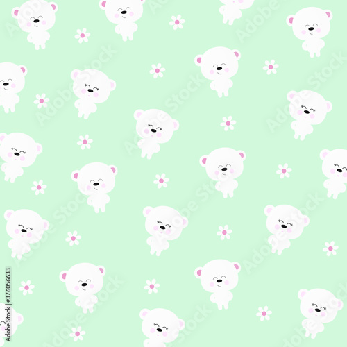 Fototapeta Naklejka Na Ścianę i Meble -  Teddy  polar bears pattern  and light green background.