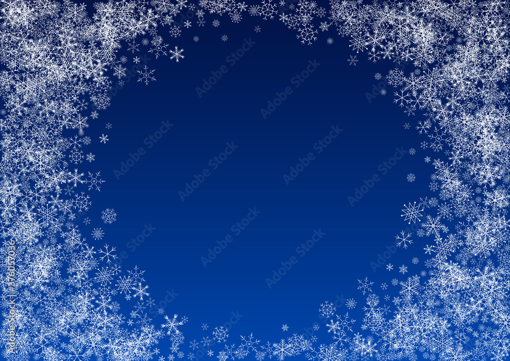 Silver Snowflake Vector Blue Background. Xmas 