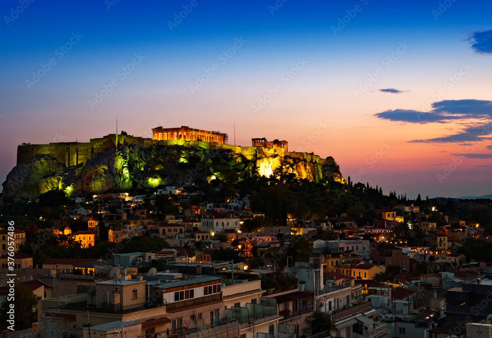 Sunset over athens, greece