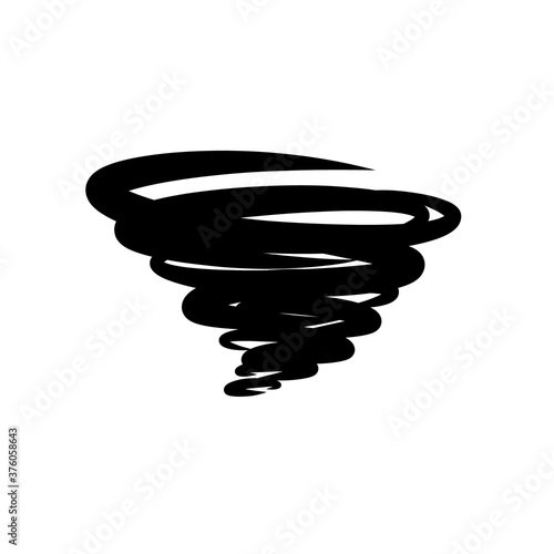 Tornado. Cyclone black icon isolated on white background. Spiral tornado. Blow hurricane. Tropical storm. Vector