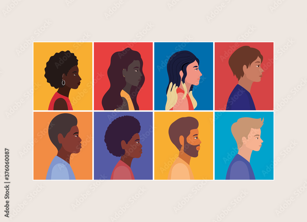 diversity of women and men cartoons in frames vector design diversity of women and men cartoons in frames vector design
