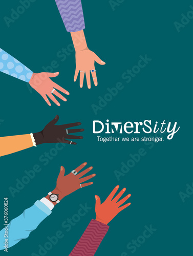 diversity together we are stronger with open hands vector design