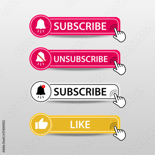 Subscribe Button Template. Share, Follow, Comment, Like Suitable For Channel Video, Blog, Social Media Marketing. Vector Illustration