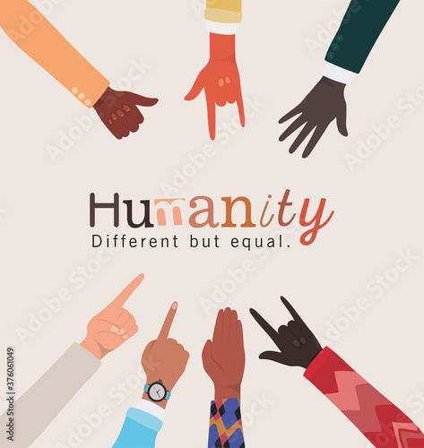 humanity different but equal and diversity hands skin vector design