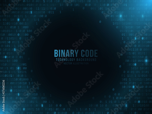 Glowing binary code on a dark blue background. Hi-tech design. World network. Modern technology template. Vector illustration.