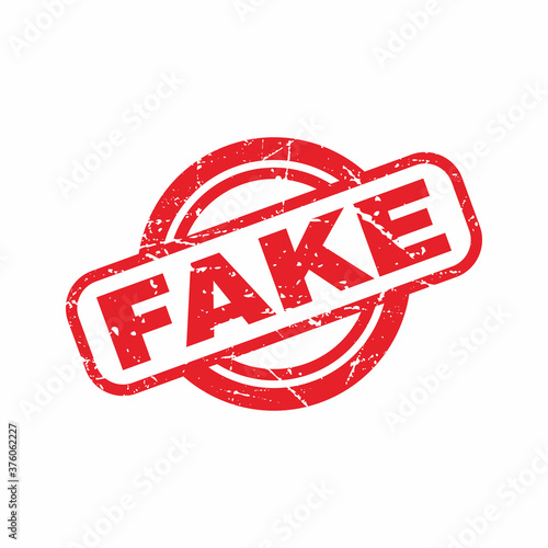 Abstract Red Grungy Fake Rubber Stamps Sign with Circle Shape Illustration Vector, Fake Text Seal, Mark, Label Design Template