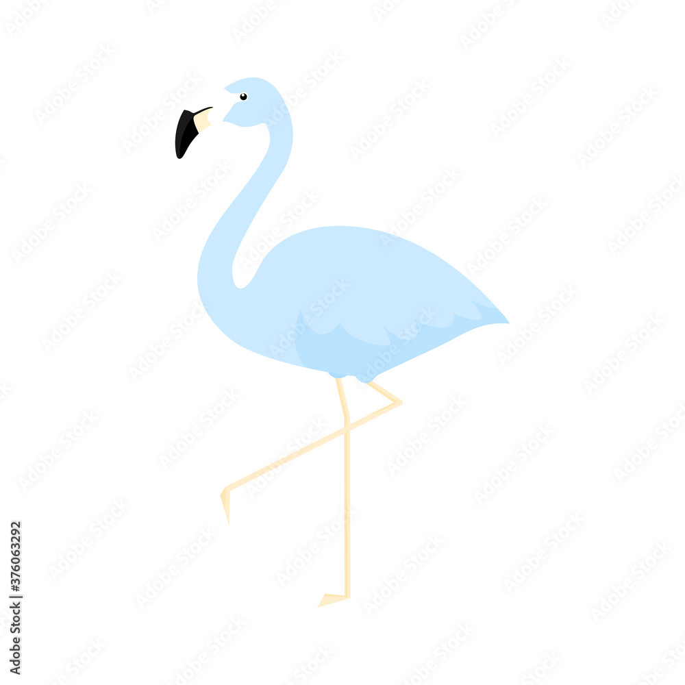 Blue cute flamingo. Flamingo cartoon vector illustration isolated on white background