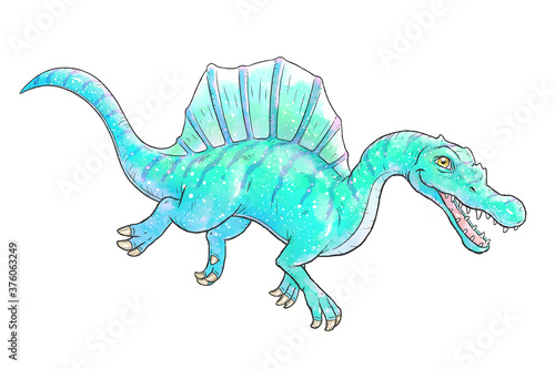 Friendly blue Spinosaurus isolated on white background