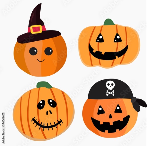 Collection of spooky pumpkins for halloween. Vector Illustration.