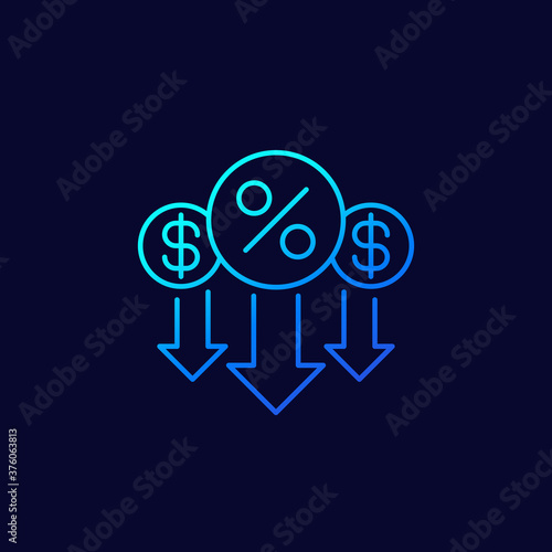 percent down, rate decrease line icon