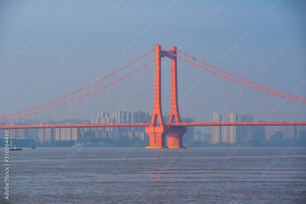 Naklejka premium Wuhan city skyline scenery in summer, Hubei, China