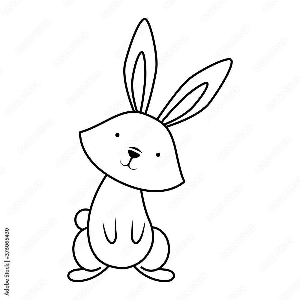 Obraz premium cute easter little rabbit standing pose character line style icon