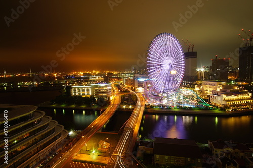 Night view of "Yokohama Minato Mirai" in Kanagawa Prefecture, Japan