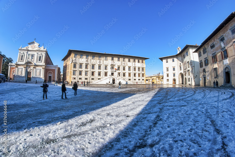 Knights Square with snow in Pisa, Italy