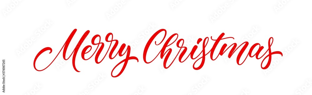 Merry Christmas banner text. Xmas holiday lettering design for postcard, poster, greeting card and banner. Christmas handwritten lettering.