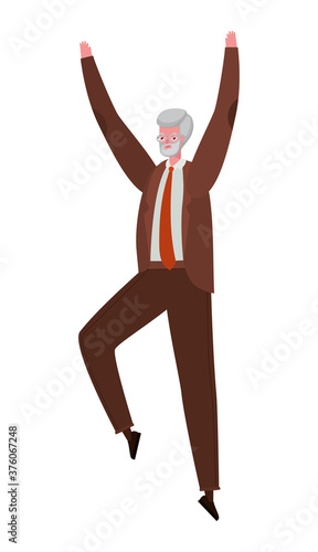 Senior man cartoon jumping vector design