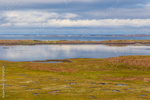 View of the Hvammsfjordur coast  eastern Iceland.