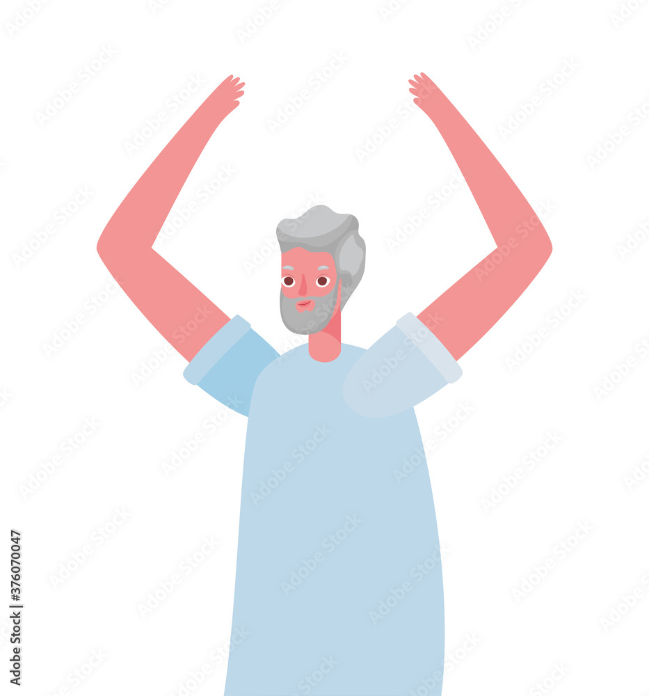 Senior man cartoon with hands up vector design Senior man cartoon with hands up vector design