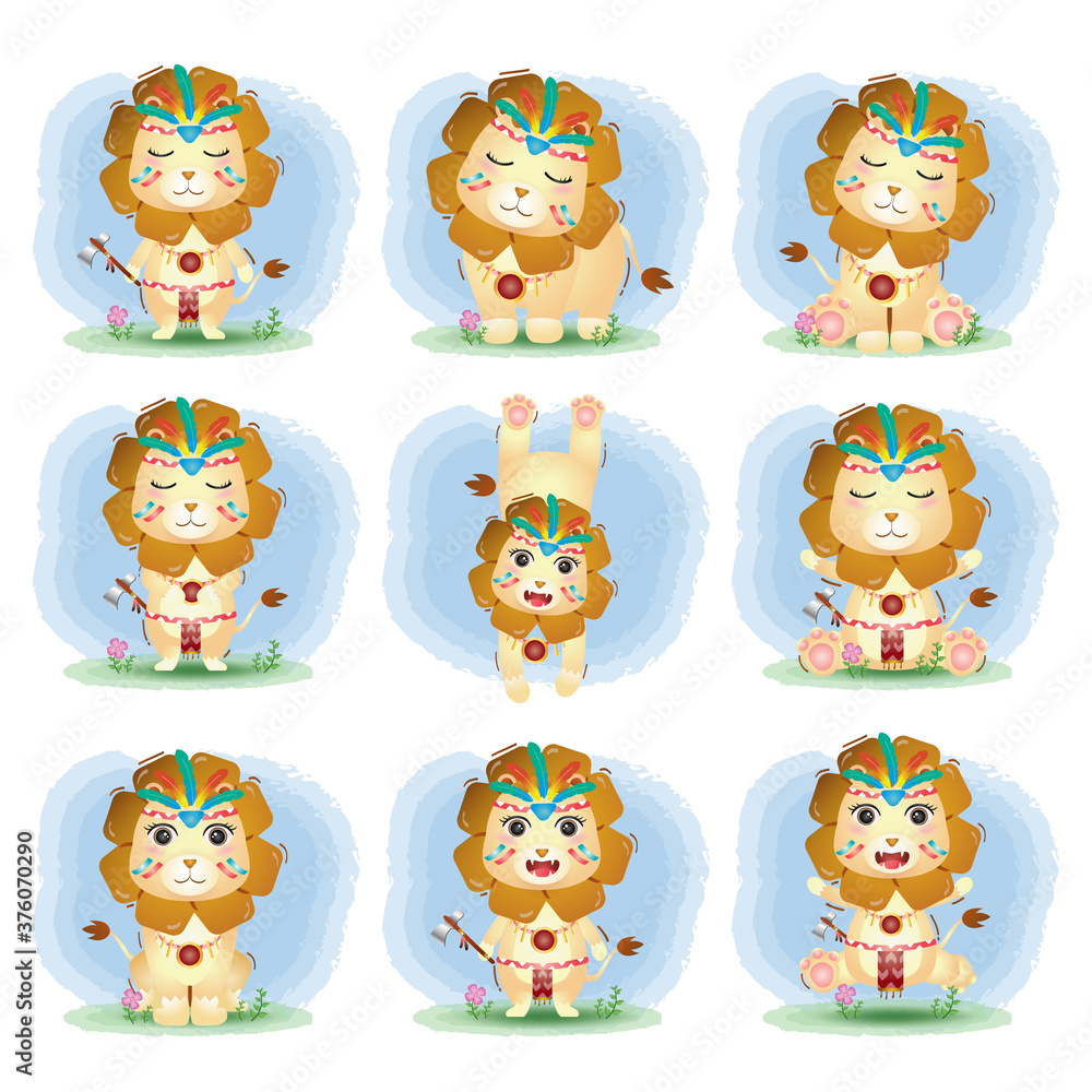 cute lion collection with traditional costume cute lion collection with traditional costume