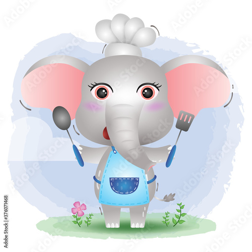 a cute little elephant chef