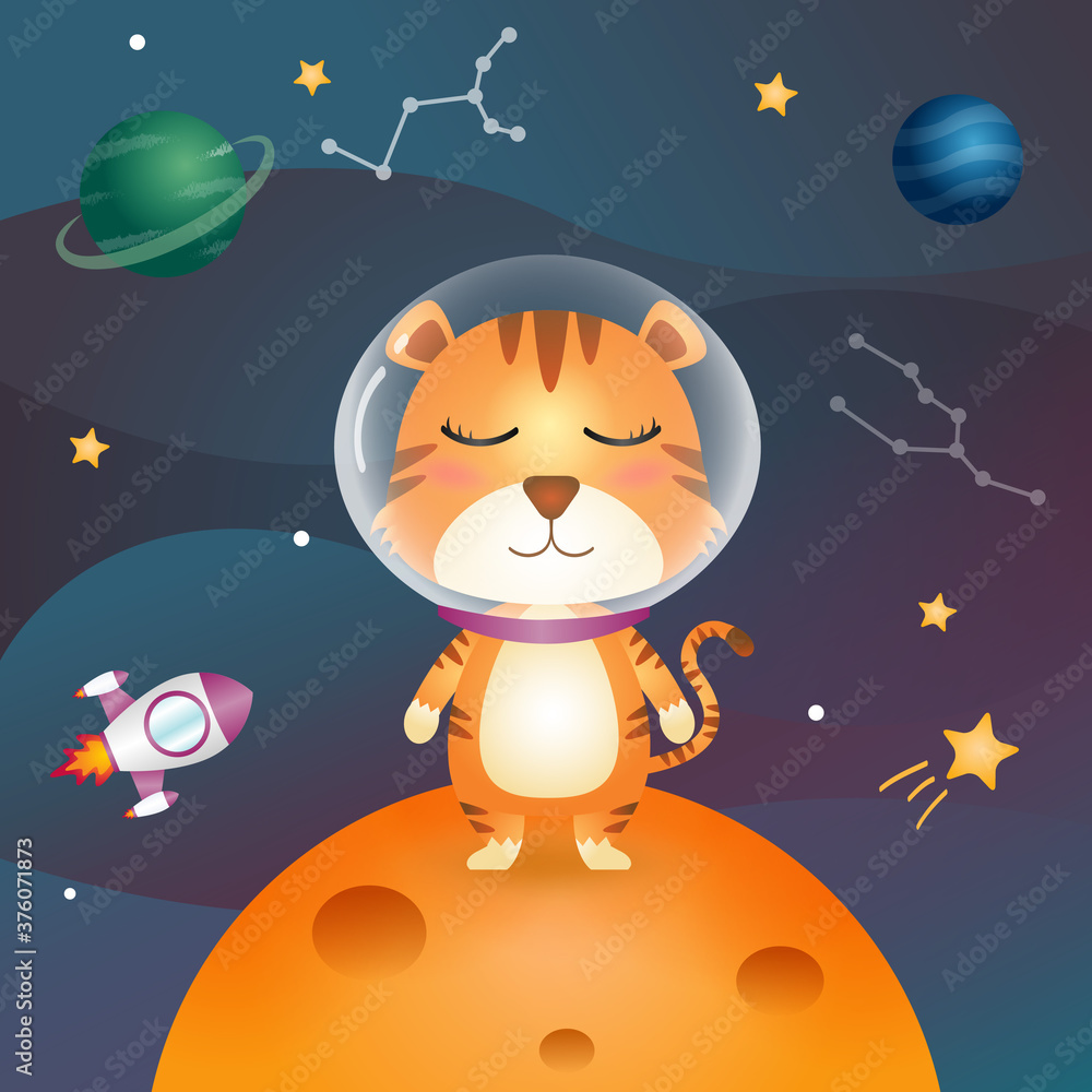Cute tiger in the space galaxy