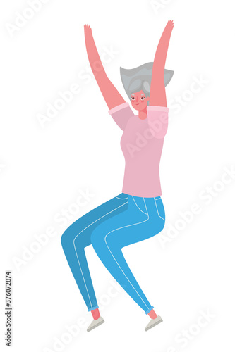 Senior woman cartoon jumping vector design