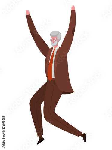 Senior man cartoon jumping vector design