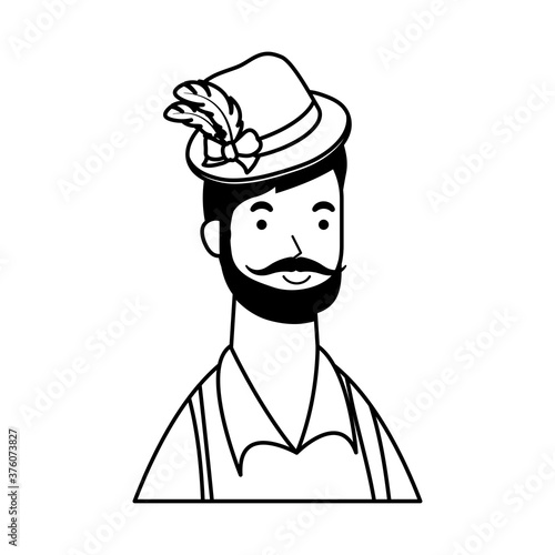 german man bearded wearing tyrolean suit character line style