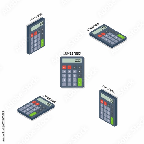 Calculator and Digital number Isometric & Flat Shadow icon vector.
