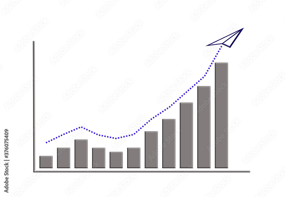 Paper plane flying on the growing graph of year with trail. The paper style growing from a small business to a great growth. Business success concept. 3D rendering. Paper plane flying on the growing graph of year with trail. The paper style growing from a small business to a great growth. Business success concept. 3D rendering.