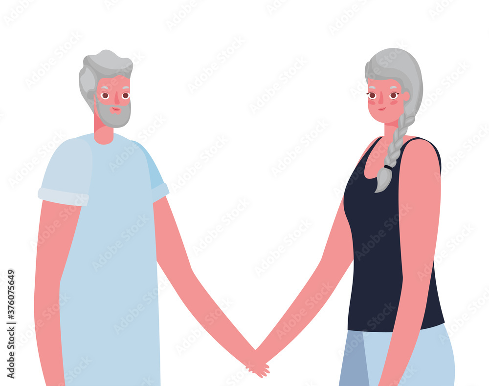 Obraz premium Senior woman and man cartoons holding hands vector design