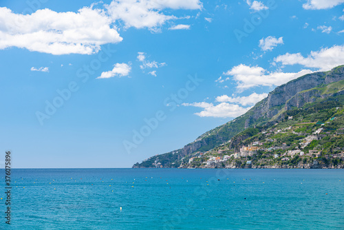 Fototapeta Naklejka Na Ścianę i Meble -  Amalfi Coast, Italy. Stretch of the Amalfi Coast between the Maiori and Minori villages towards Amalfi town.
