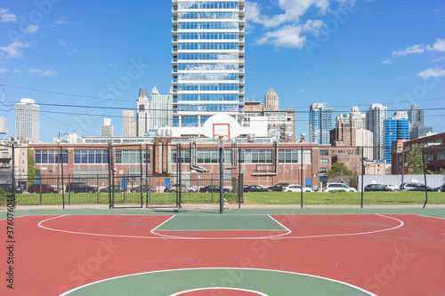 Basketball court in city 