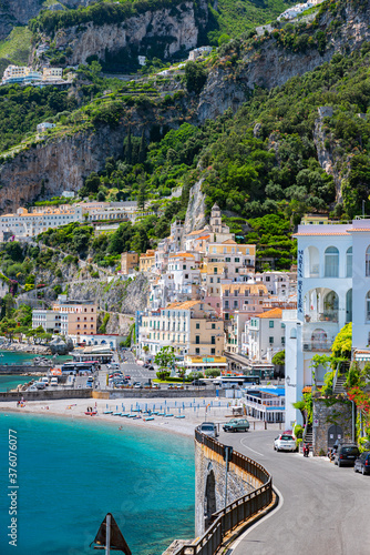 Amalfi, Italy. May 27th, 2020. View on Amalfi from the Amalfi Coast Road.
