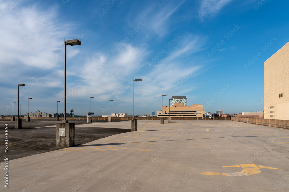 Wide Angle View of Level 7 of Root Top Parking Lot in Houston Texas