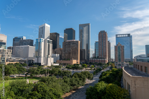 Urban View of the Streets of Houston With Large Buildings in the background