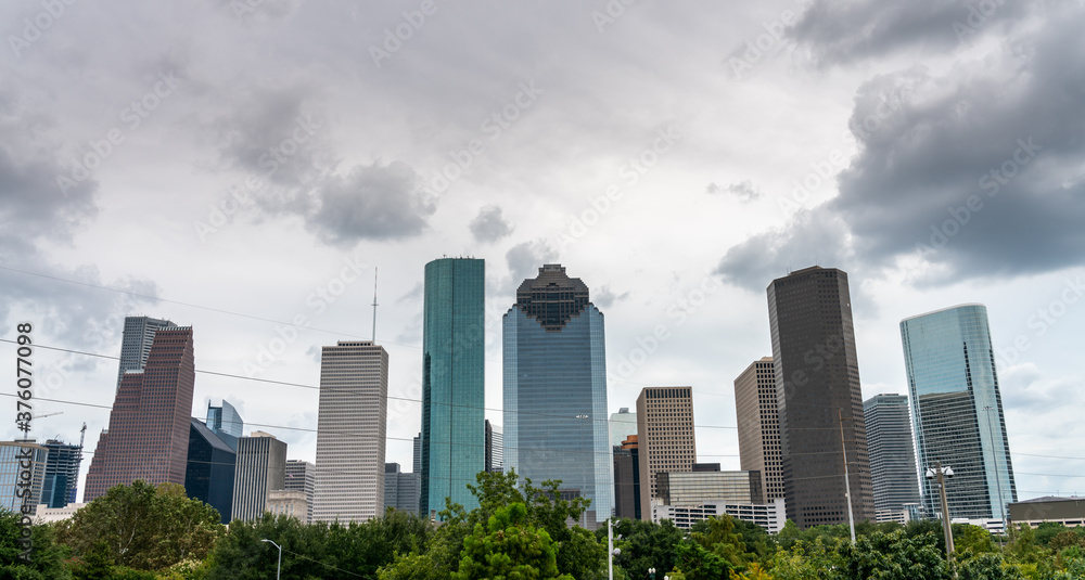 View of the Downtown Houston Building During Cloudy Day in Summer