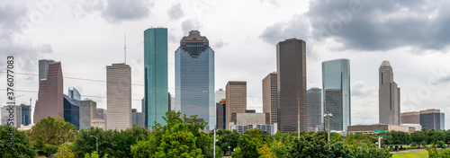 Canvas Print Wide Angle Panorama of the City of Houston Buildings with Cloudy Stormy Skies