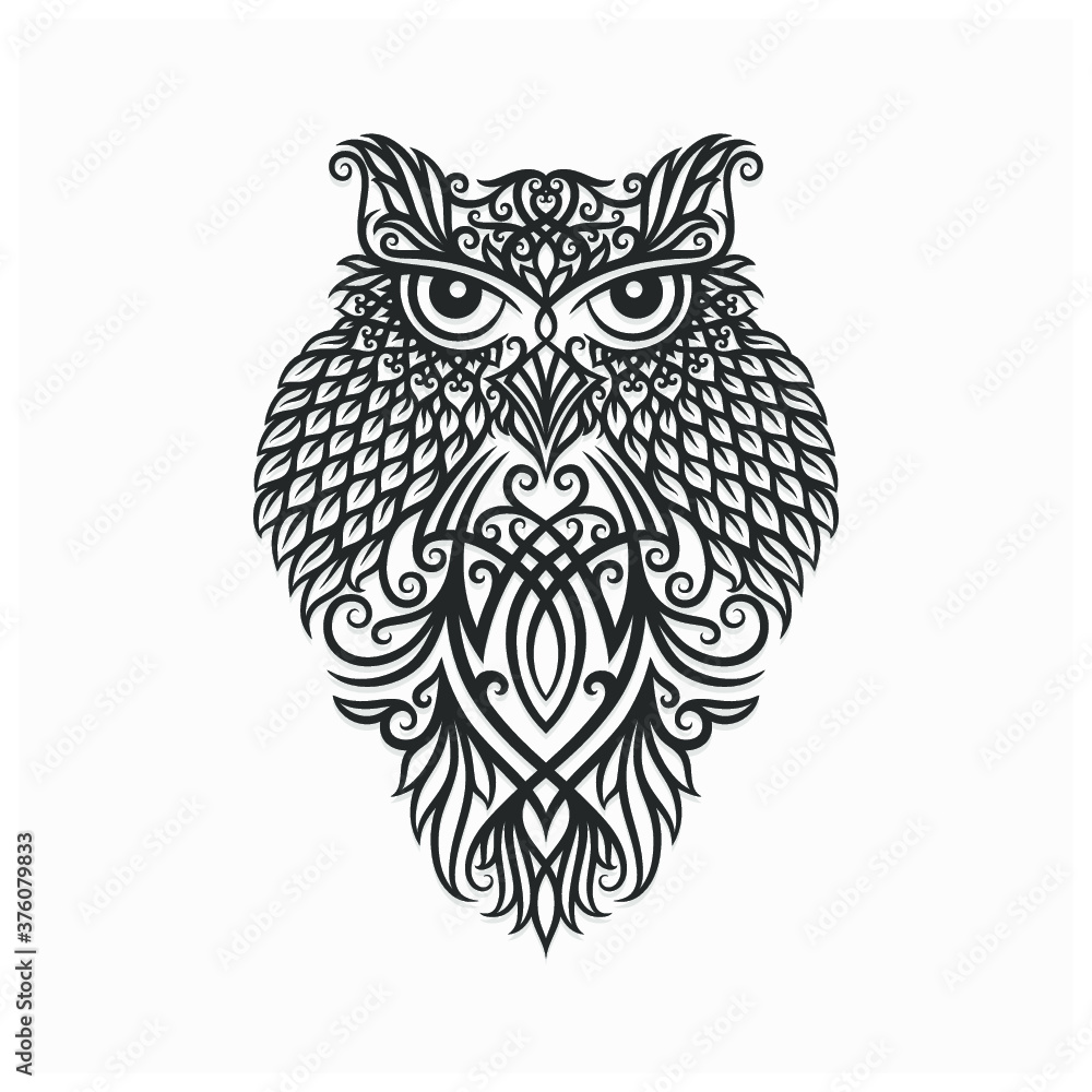 hand drawn owl illustration with dayak ornament hand drawn owl illustration with dayak ornament