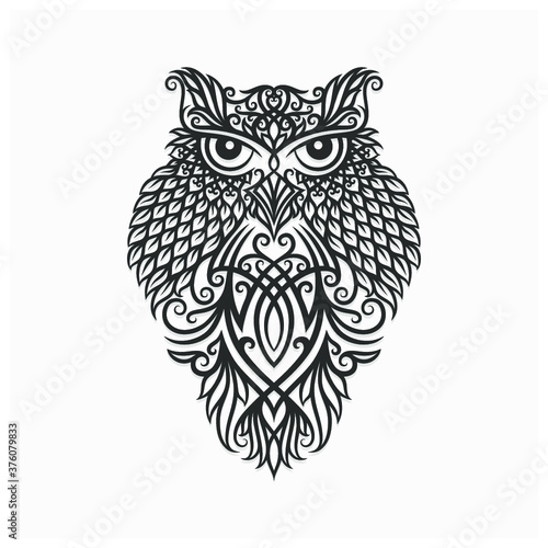 hand drawn owl illustration with dayak ornament (ID: 376079833)
