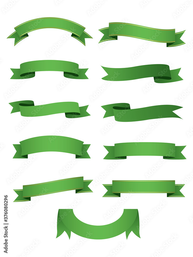 Set Of Green Ribbons Illustration..L,Decorative bow for your design