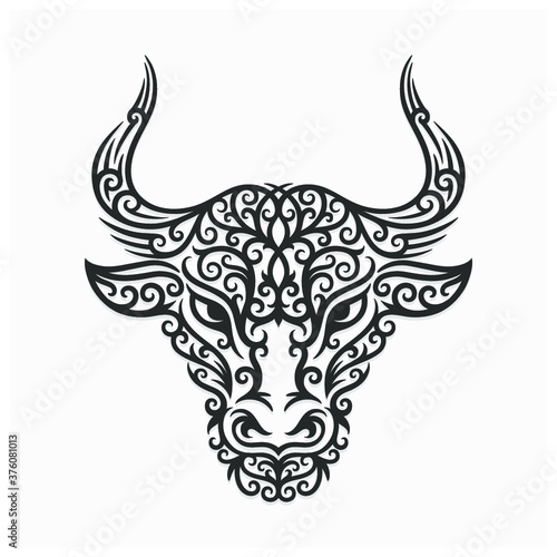 hand drawn bull illustration with dayak ornament (ID: 376081013)