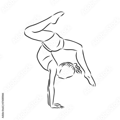 Acrobatic  balance  performance  cooperation concept. Hand drawn acrobats performing on scene concept sketch. Isolated vector illustration   acrobatics  vector sketch illustration