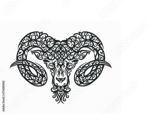 hand drawn ram illustration with dayak ornament (ID: 376081460)