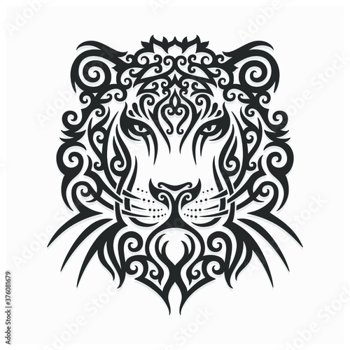 hand drawn tiger illustration with dayak ornament