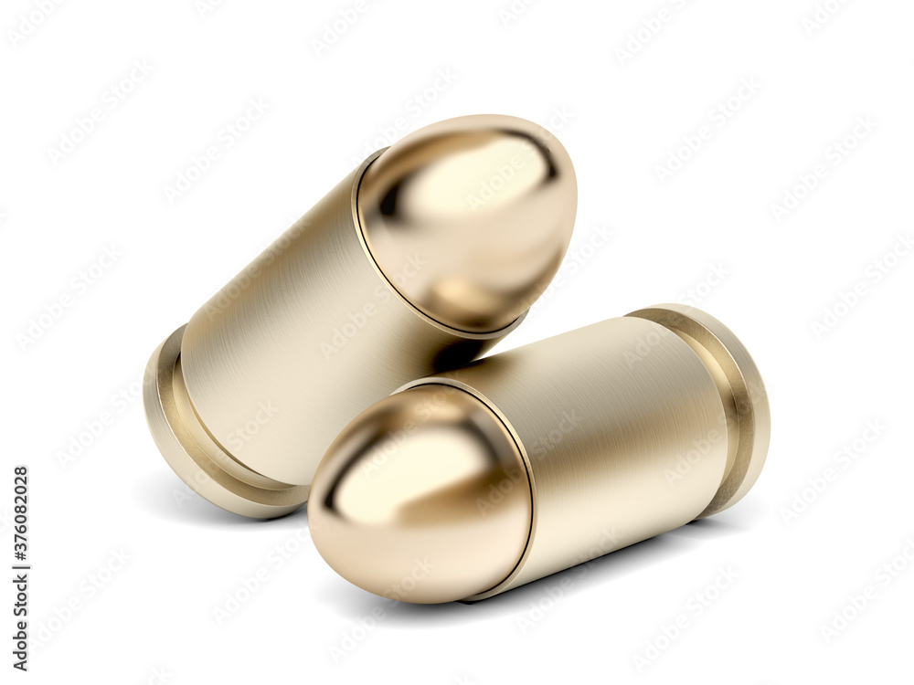 Two pistol bullets on white background Two pistol bullets on white background