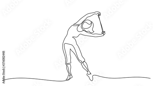Woman make stretching exercise one line draw