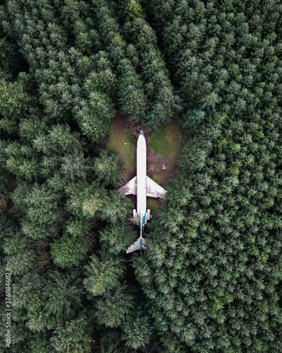 Plane in forest look down 