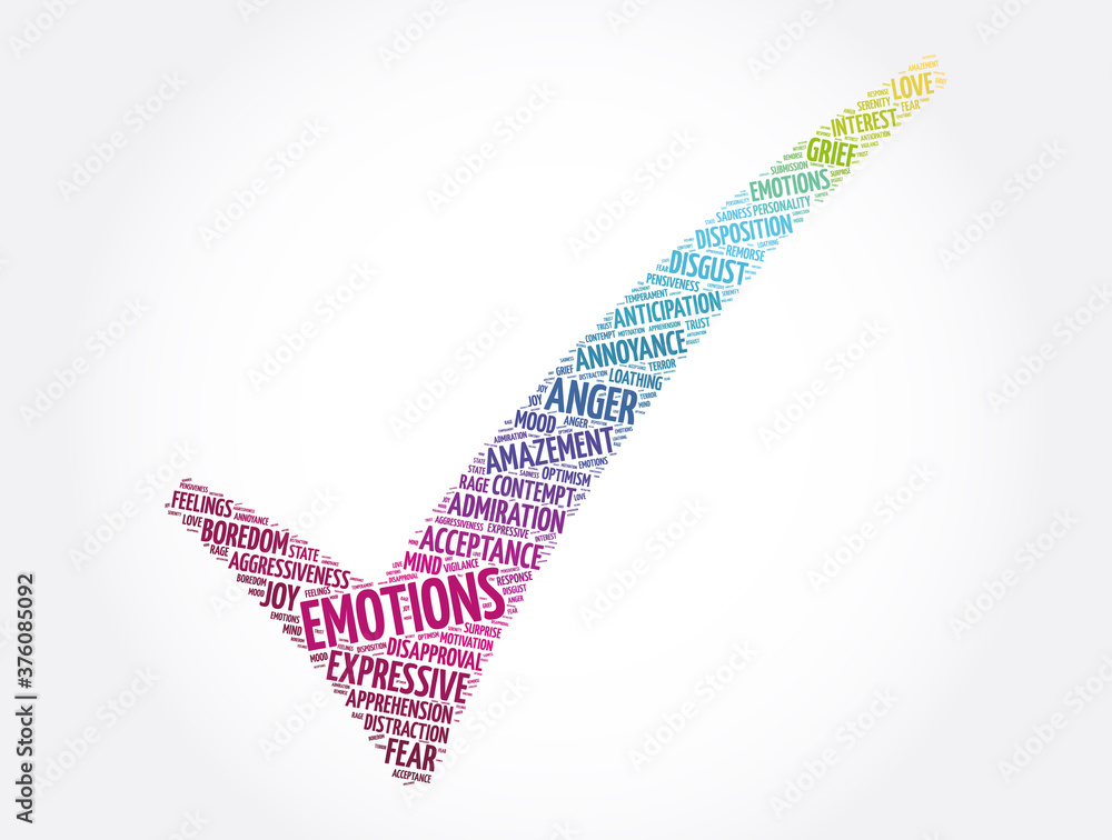 Emotions check mark word cloud collage, concept background Emotions check mark word cloud collage, concept background